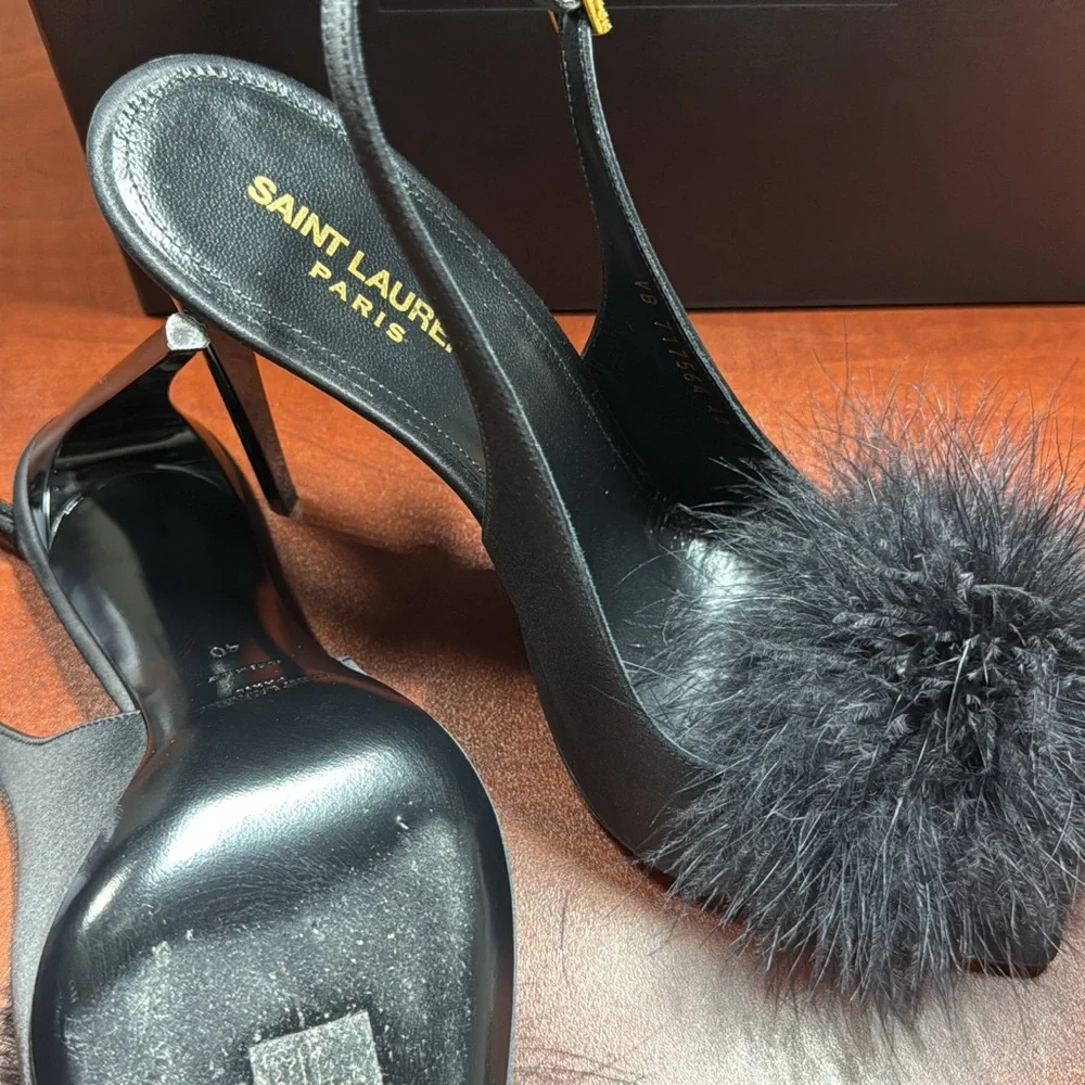 Saint Laurent Black Feathered Heels - Picture 6 of 11
